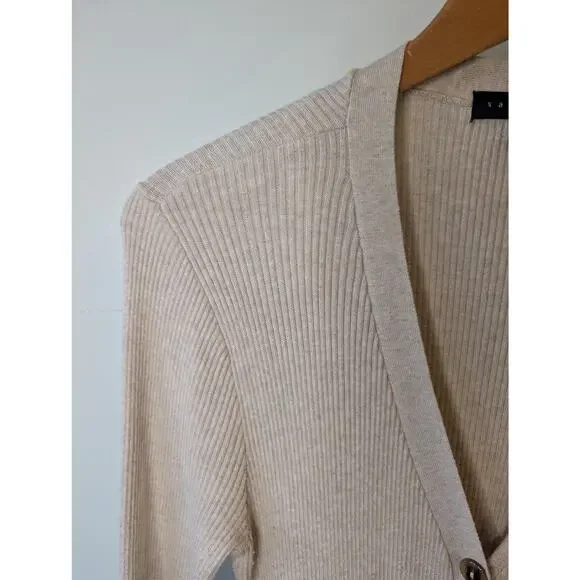 Sanctuary Ribbed Maxi Cardigan Duster Button Front Oatmeal Cream Medium - Picture 4 of 10